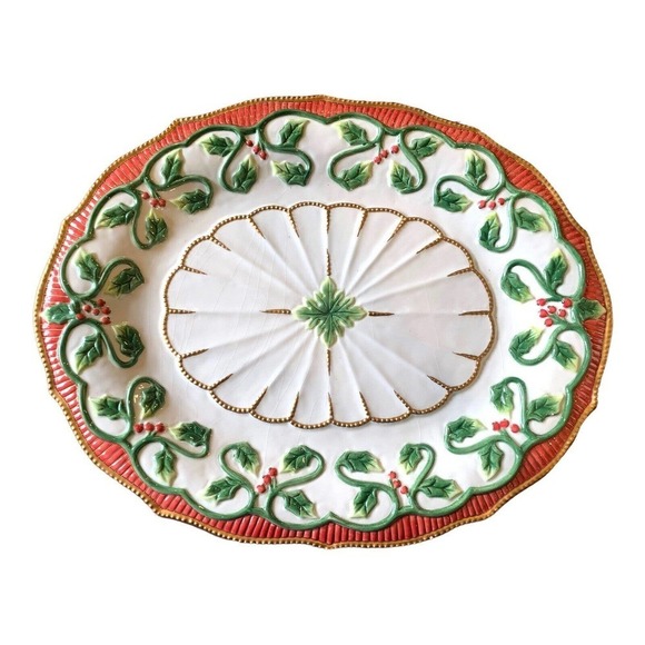 Vintage Fitz & Floyd Essentials Santa's Flight Oval Serving Platter 14" x 17" - Picture 2 of 4
